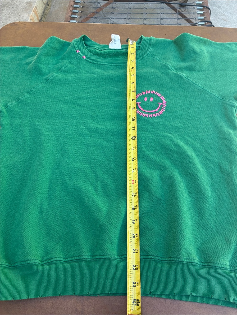 I Stole My Boyfriend’s Shirt Green Distressed Sweatshirt Smiley Face - Picture 12 of 15